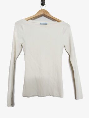 ANTONIO MELANI Ribbed Boatneck Long-Sleeve Cream Top Size Large